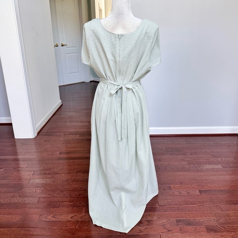 Erika Studio Sage Green Gingham Picnic‎ Embroidered Floral Tie Back Maxi Dress - Picture 3 of 12